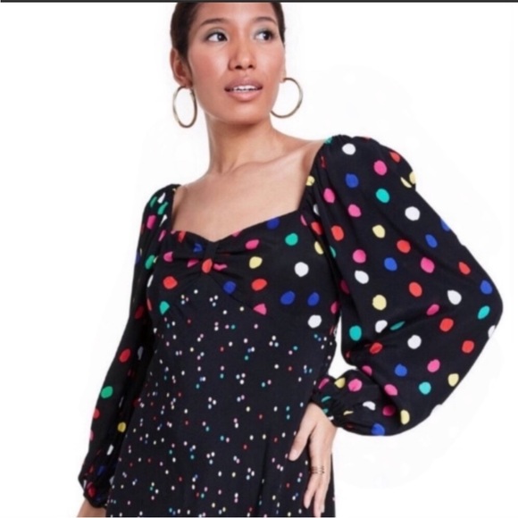 RIXO Black Blouse with Multicolor Polka Dots - Picture 1 of 5